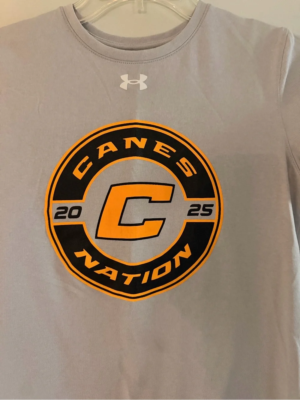 Under Armour Light Gray 'Canes Nation' Short Sleeve Tee with Gold Logo